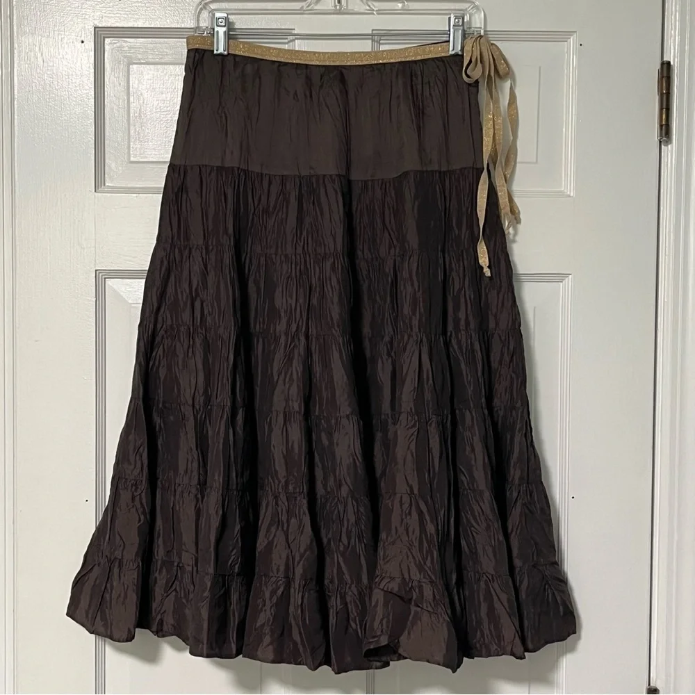 Pink & Chartreuse Y2K Brown A-Line Women's Tiered midi Skirt